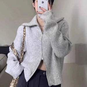 VILZSTUDIOS Smart Casual Knit Zipper Cardigan