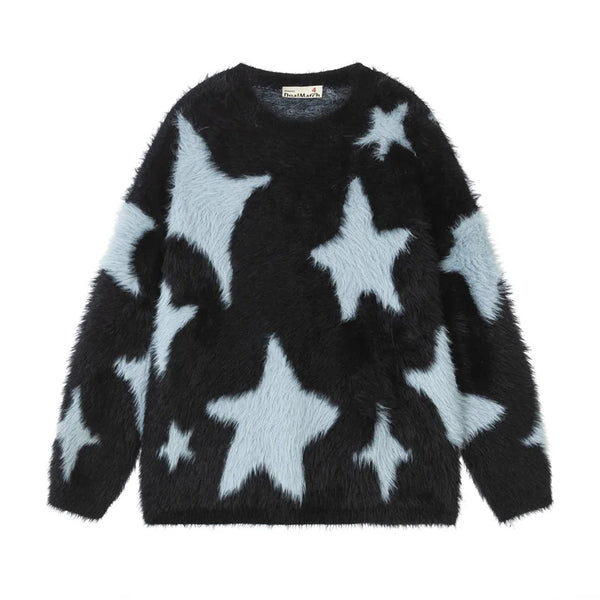 Cozy Oversized Stars Print Knit Sweater