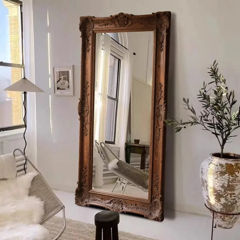 VILZSTUDIOS French Vintage Furniture Full-Length Wooden Frame Mirror Hotel Artistic Decorative Mirror Wedding Dress Store Dressing Mirror