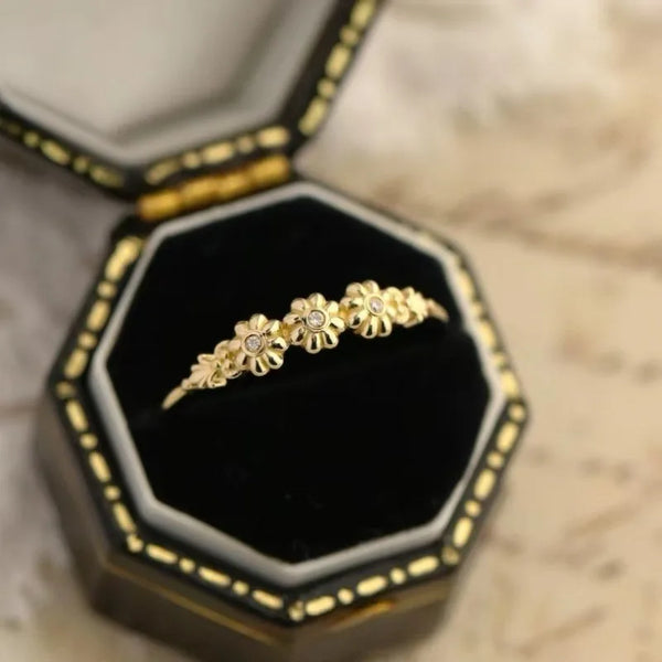 Elegant Gold Flower White Stone Ring