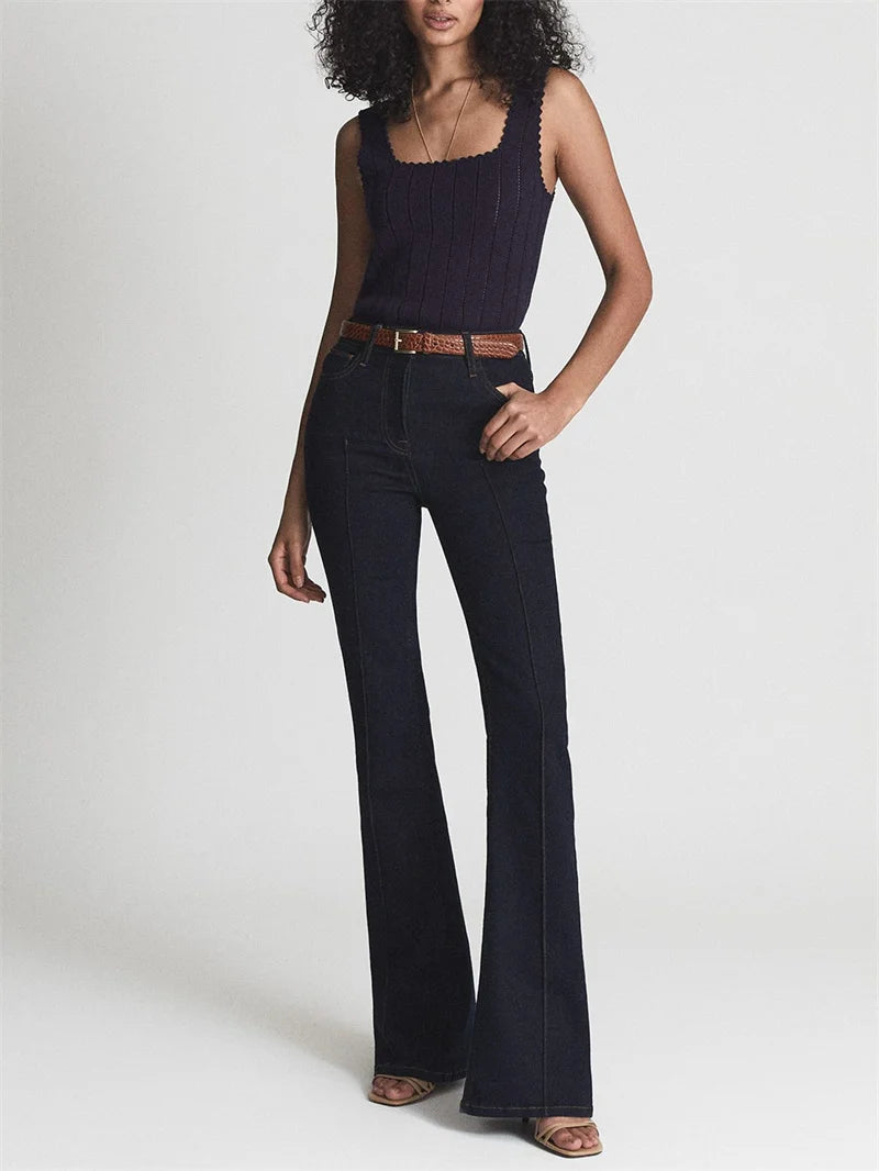 VILZSTUDIOS Hollow Out Lace Trim Knit Tank Top