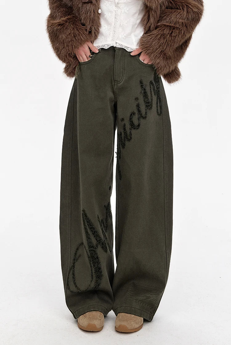 VILZSTUDIOS Cozy Lace Stitched Velvet Wide Leg Jeans