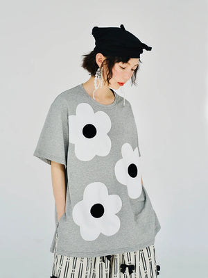 VILZSTUDIOS Gray Cotton Applique Short-Sleeved T-Shirt