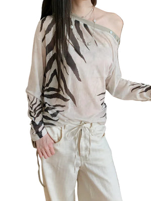 VILZSTUDIOS Zebra Off Shoulder Long Sleeve Top