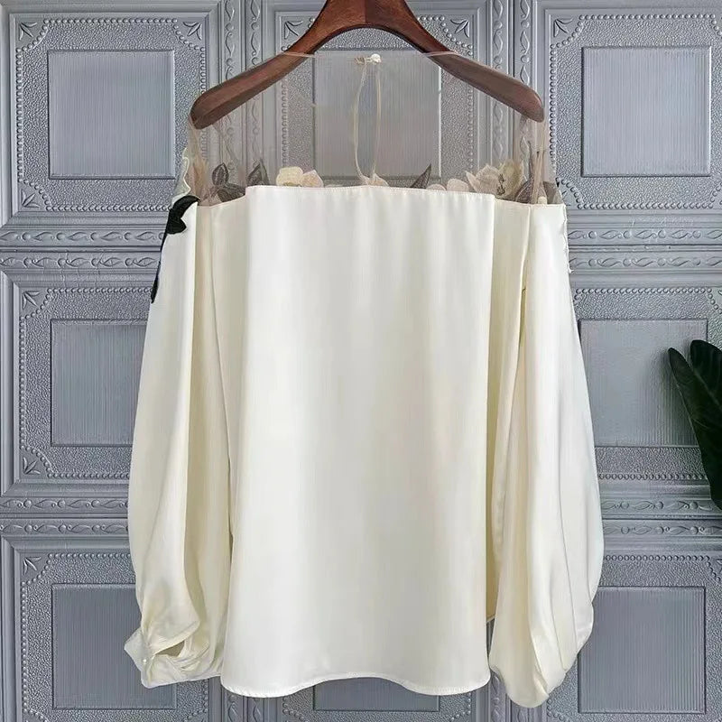 VILZSTUDIOS Floral Embroidered Mesh Sweater