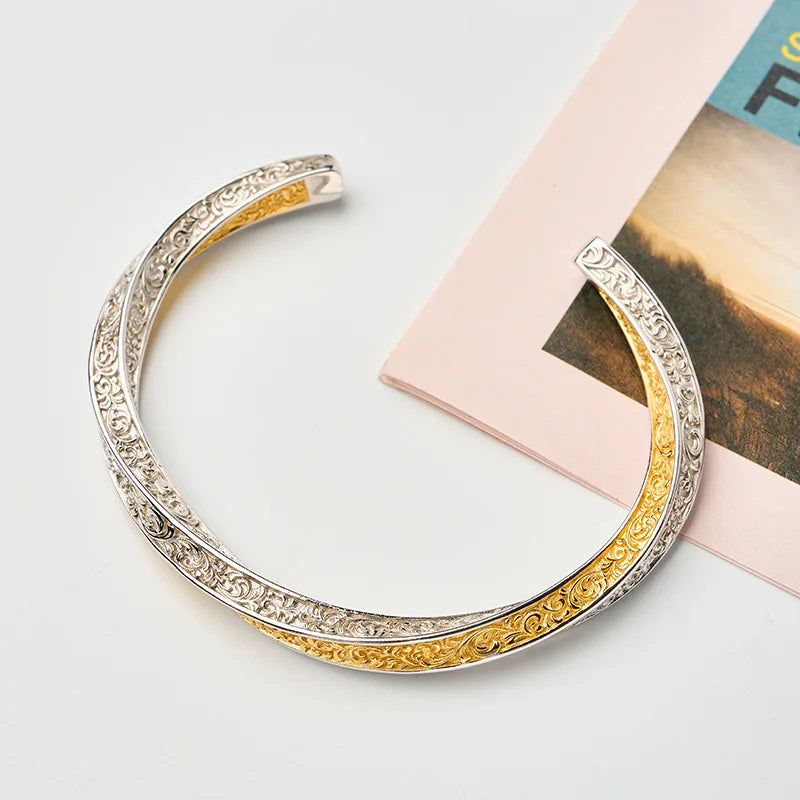 VILZSTUDIOS Golden Flower Vintage Sterling Silver Bangle