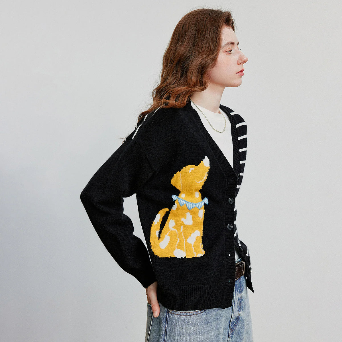 VILZSTUDIOS Colorful Dog Jacquard Knit Cardigan