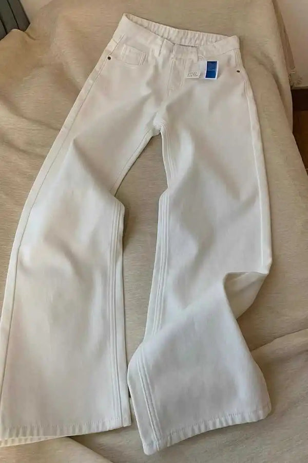 Classic High-Waist White Flared Jeans