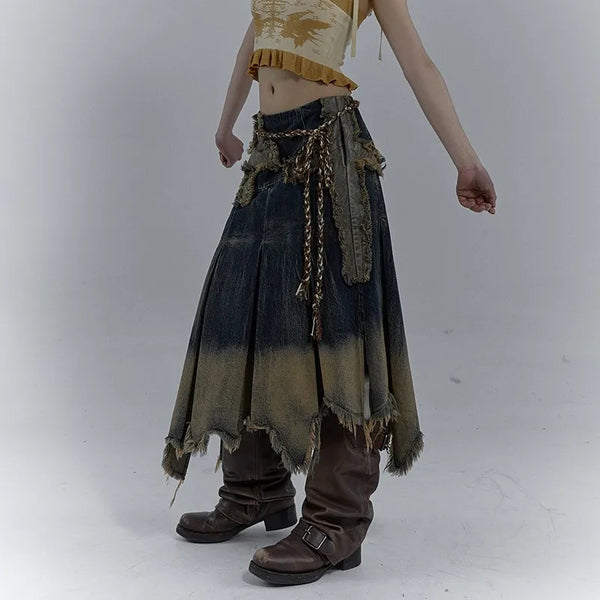 Vintage Grunge Aesthetic Distressed Denim Jeans Skirts