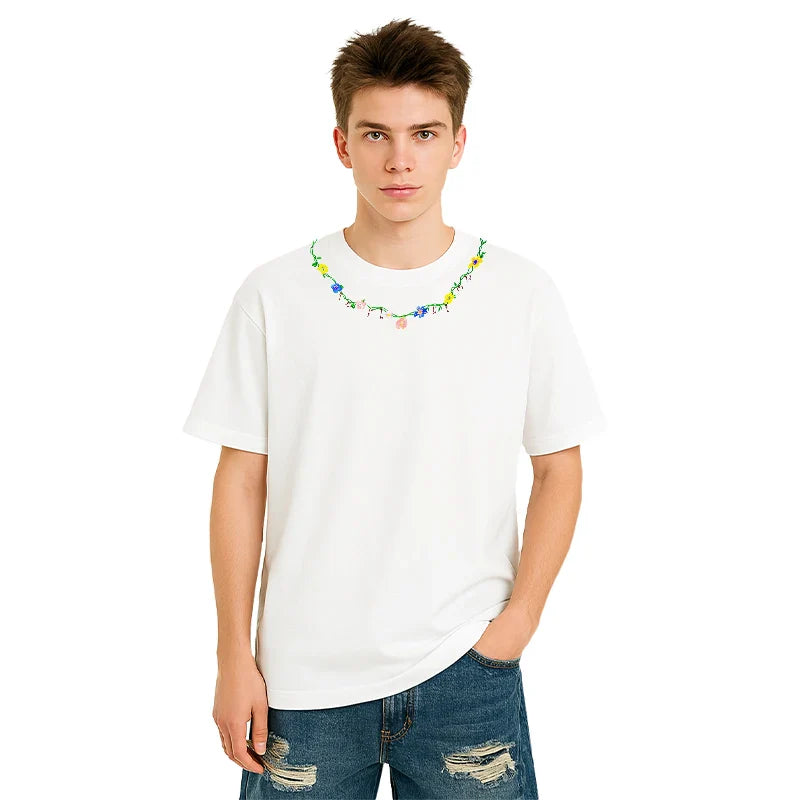 VILZSTUDIOS Oversized Floral Chain Embroidered Loose T-Shirt