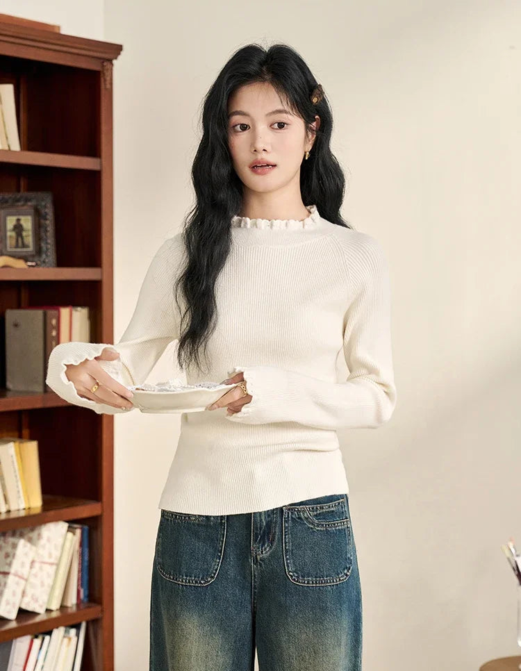 VILZSTUDIOS Apricot Crochet Round Neck Sweater