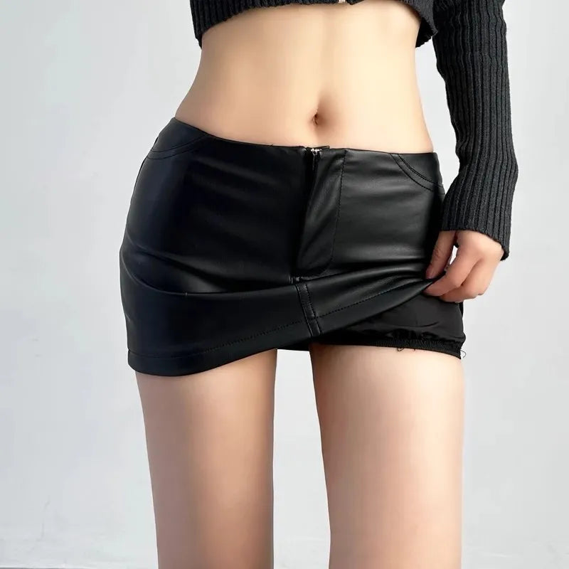 VILZSTUDIOS Sleek PU Leather Low Waist Skirts