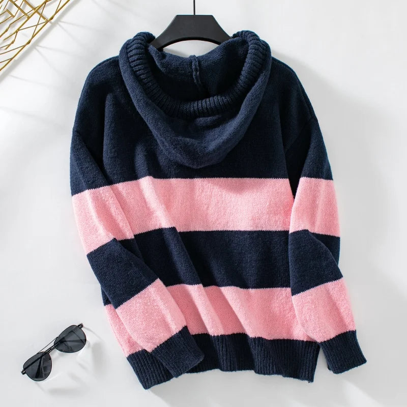 VILZSTUDIOS Cozy Striped Knitted Hoodie