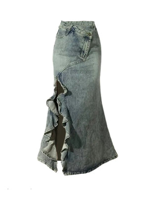 VILZSTUDIOS Chic Blue Mermaid Denim Skirt Womens