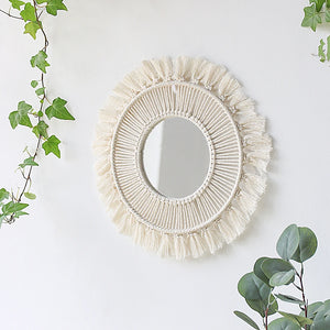 VILZSTUDIOS Boho Macrame Wall Mirror Home Decor Decorative Mirrors Aesthetic Room Decor Wall Mirrors for Living Room Bathroom Decoration