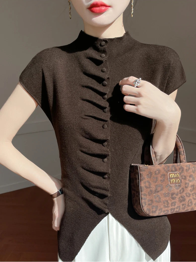 VILZSTUDIOS Luxurious Chinese Style Wool Blouse
