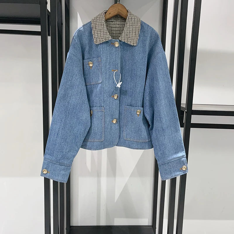 VILZSTUDIOS Plaid Contrast Denim Jacket