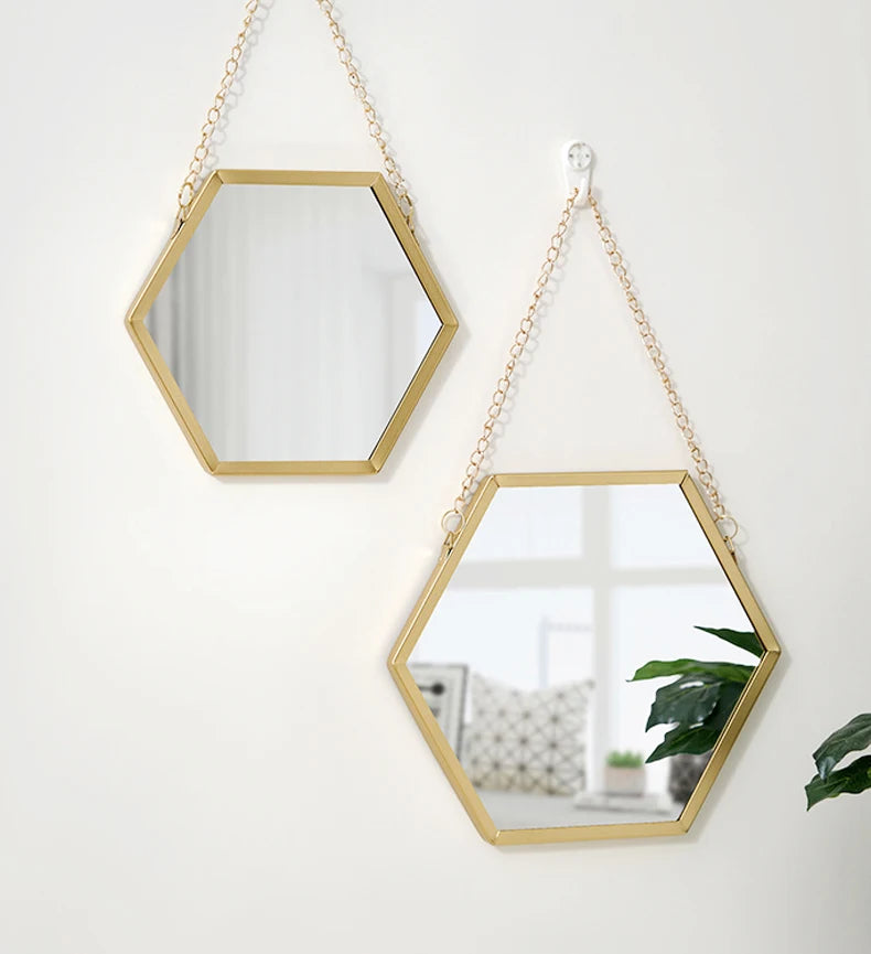 VILZSTUDIOS Hexagon Shape Decorative Mirror Wall Decor Makeup Hanging Mirror Bathroom Cosmetic Mirror Bedroom Room Wall Decoration