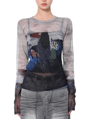 VILZSTUDIOS Colorful Graffiti Print Graphic Long Sleeve Top