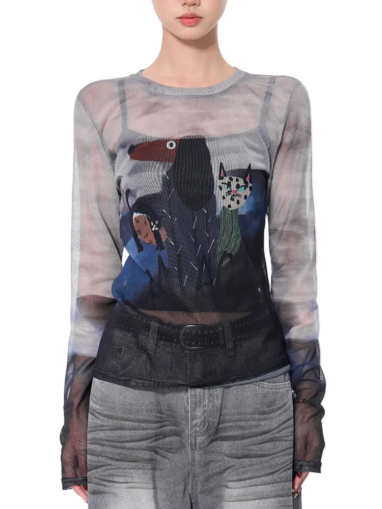 VILZSTUDIOS Colorful Graffiti Print Graphic Long Sleeve Top