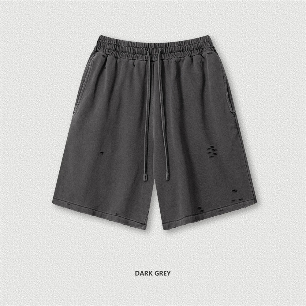 VILZSTUDIOS Retro Distressed Drawstring Cotton Shorts