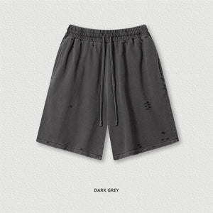 VILZSTUDIOS Retro Distressed Drawstring Cotton Shorts