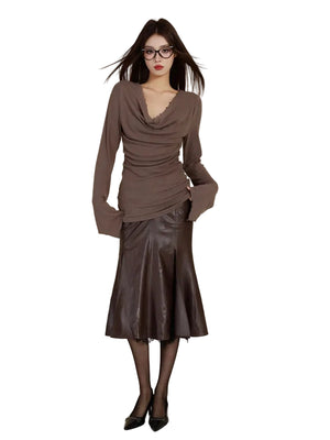 VILZSTUDIOS Brown Knitted Long Sleeve Top