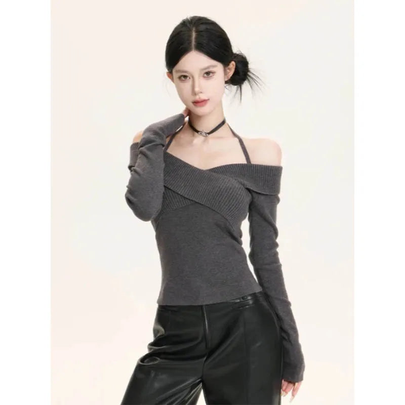 VILZSTUDIOS Casual Slim Off Shoulder Knitted Sweater