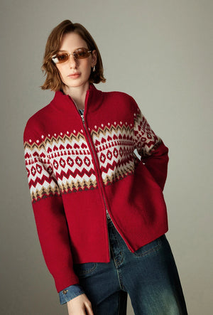 VILZSTUDIOS Vintage Nordic Stand Collar Cardigan