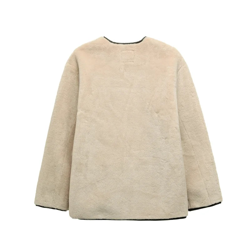 VILZSTUDIOS Stylish Knot Fastening Faux Fur Jacket