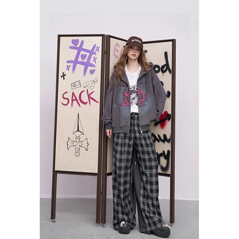 VILZSTUDIOS Streetwear Plaid Wide Leg Lounge Pants