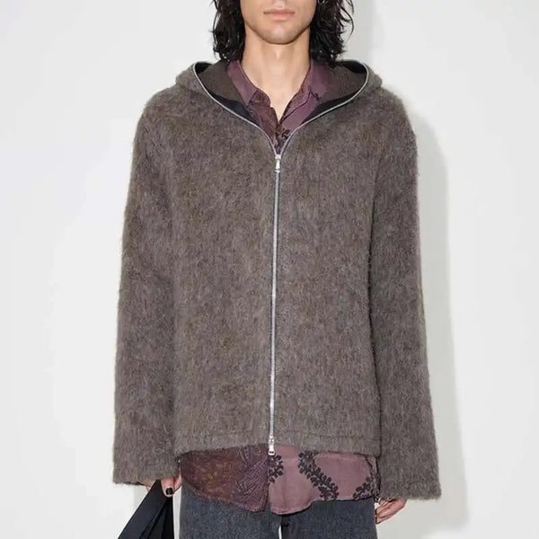 Knitted Hooded Zipper Cardigan