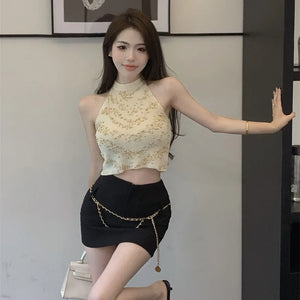 VILZSTUDIOS French Style Cropped Diamonds Tank Top