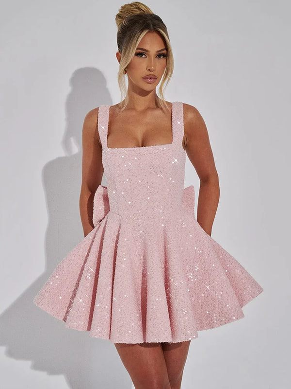 Sequins Bow Backless Mini Dress