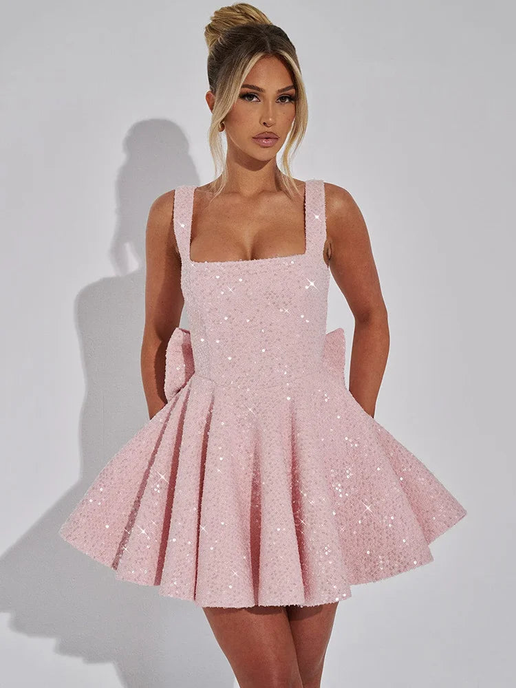 VILZSTUDIOS Sequins Bow Backless Mini Dress