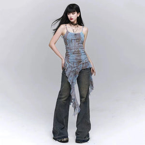 VILZSTUDIOS Gothic Tie Dye Mesh Tank Top