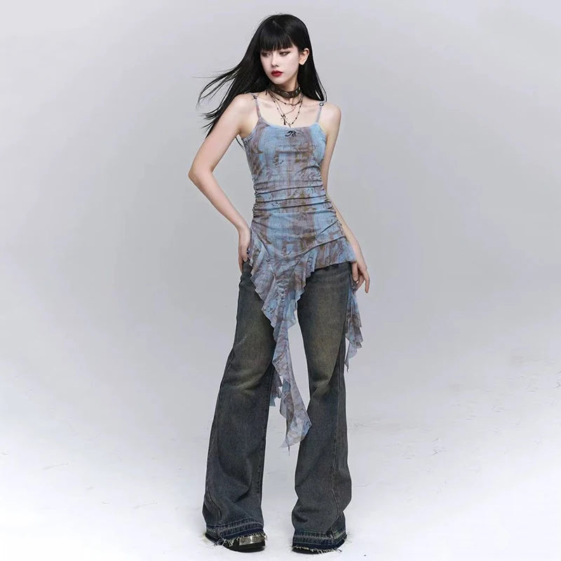 VILZSTUDIOS Gothic Tie Dye Mesh Tank Top