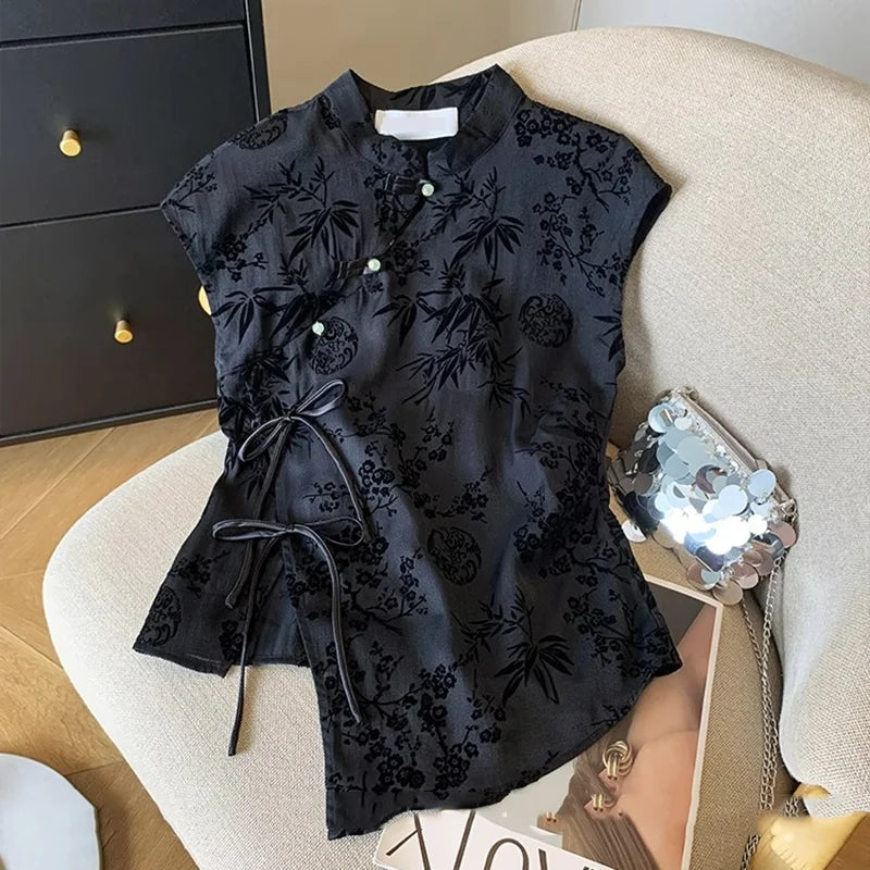 VILZSTUDIOS Retro Chinese Style Jacquard Cheongsam Blouse