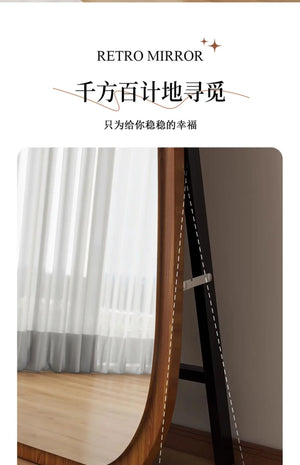 VILZSTUDIOS Bedroom Wooden Mirror Circular Standing Oval Big Decoration Full Body Modern Mirror Living Room Floor Espelhos Home Decorations