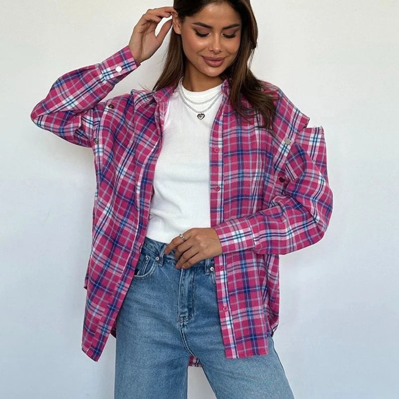 VILZSTUDIOS Plaid Casual Loose Shirt