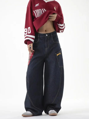 VILZSTUDIOS Retro Plaid Wide Leg Jeans