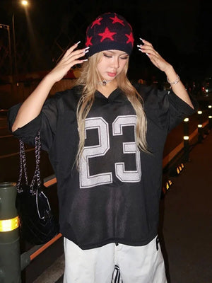 VILZSTUDIOS Vibrant V-Neck Oversized Crop T-Shirt