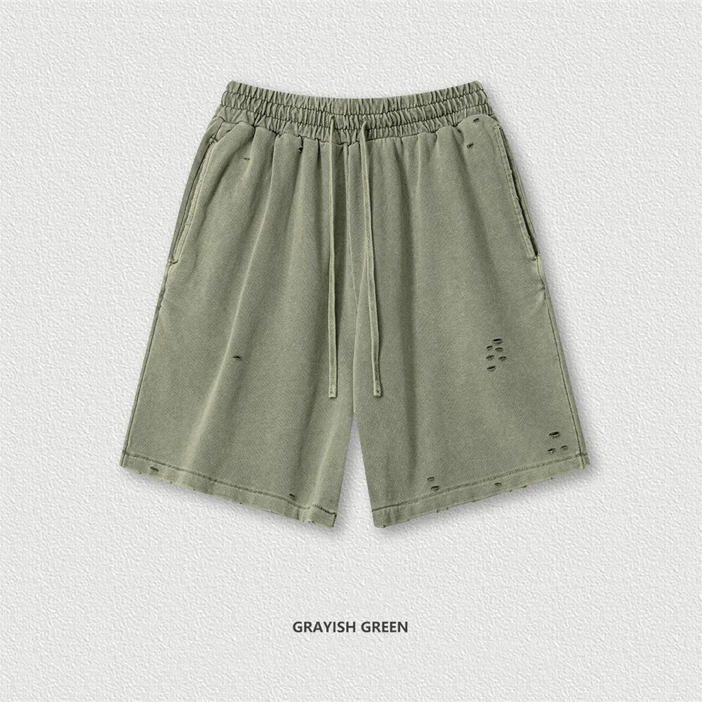 VILZSTUDIOS Retro Distressed Drawstring Cotton Shorts