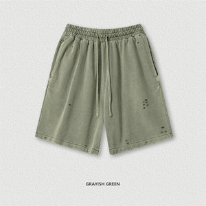 VILZSTUDIOS Retro Distressed Drawstring Cotton Shorts