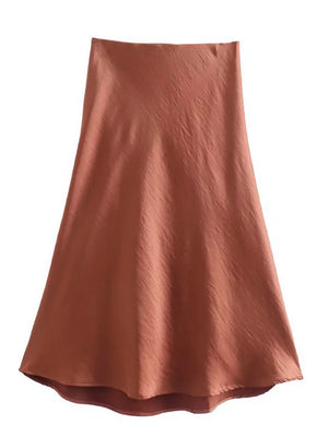 VILZSTUDIOS Elastic Waist Satin A-Line Skirt