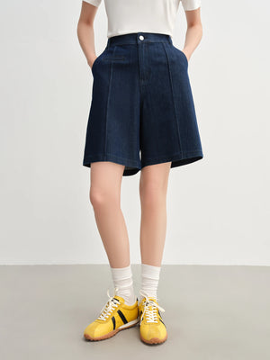 VILZSTUDIOS Streamlined Stretch Denim Mid-Length Shorts Jeans