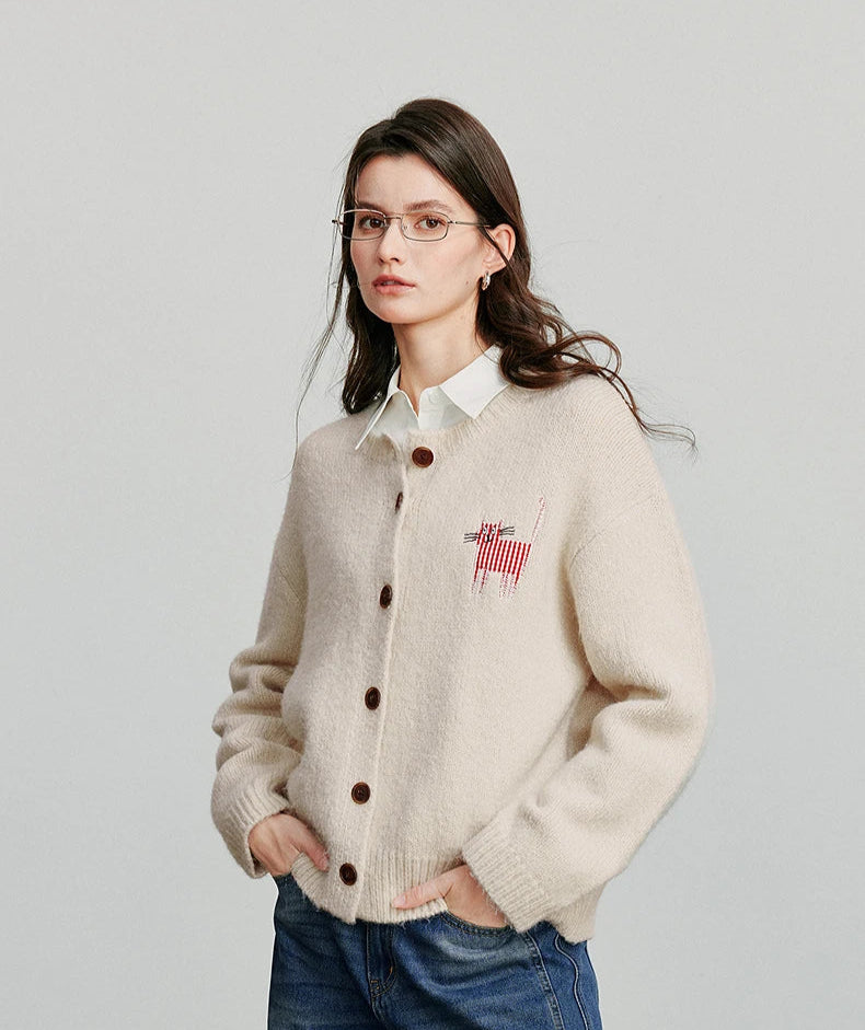 VILZSTUDIOS New Cat Patchwork Knitted Wool Cardigan