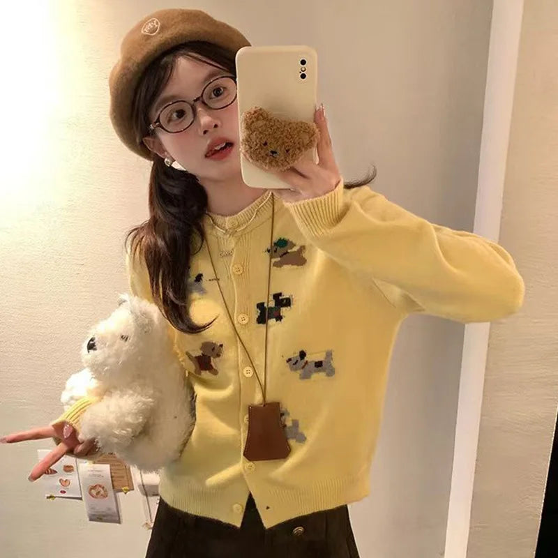VILZSTUDIOS Soft Knitted Dog Embroidered Cardigan