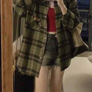 VILZSTUDIOS Vintage Women's Green Plaid Shirt