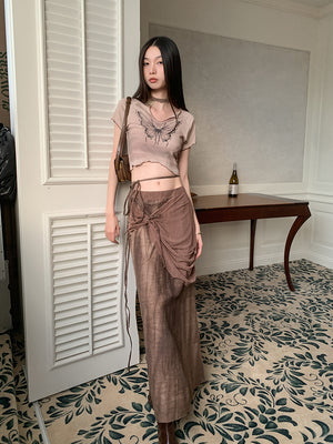 VILZSTUDIOS Brown Tie Dye High Waist Skirt & Top